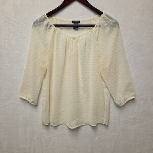ANN TAYLOR Women Top Sz XS Ivory Sheer Popover Lightweight Beachy Oversized